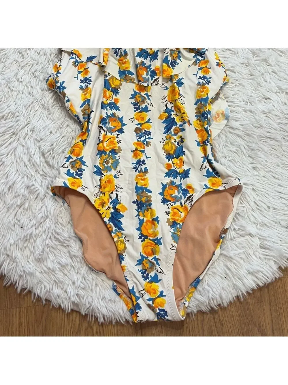 J. Crew Ruffle Scoop Back One Piece Swimsuit in Floral Blossom Striped